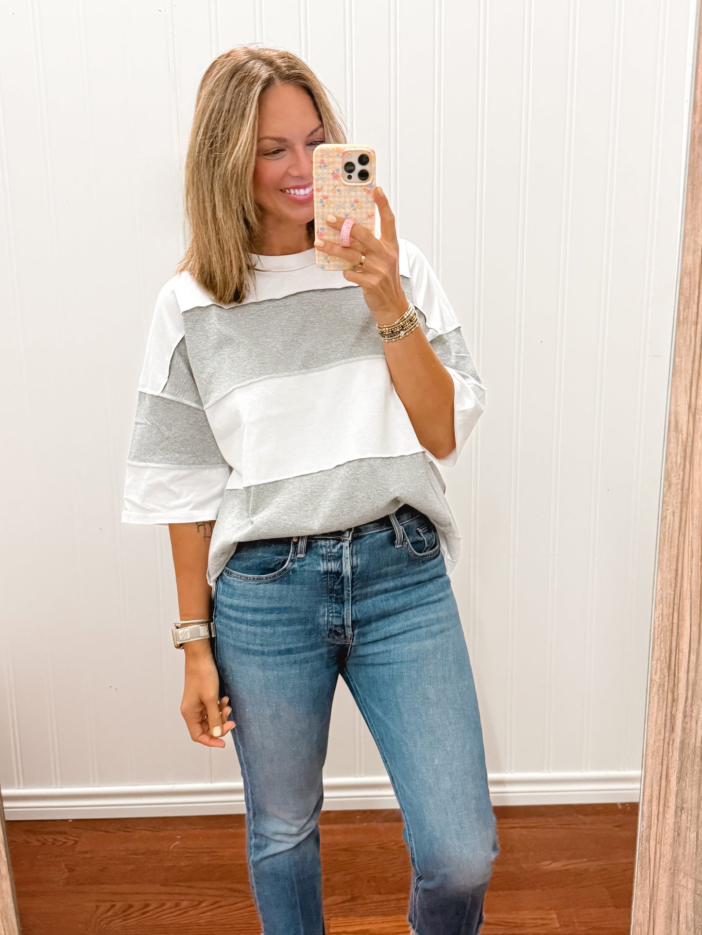 Color Block Top- Gray