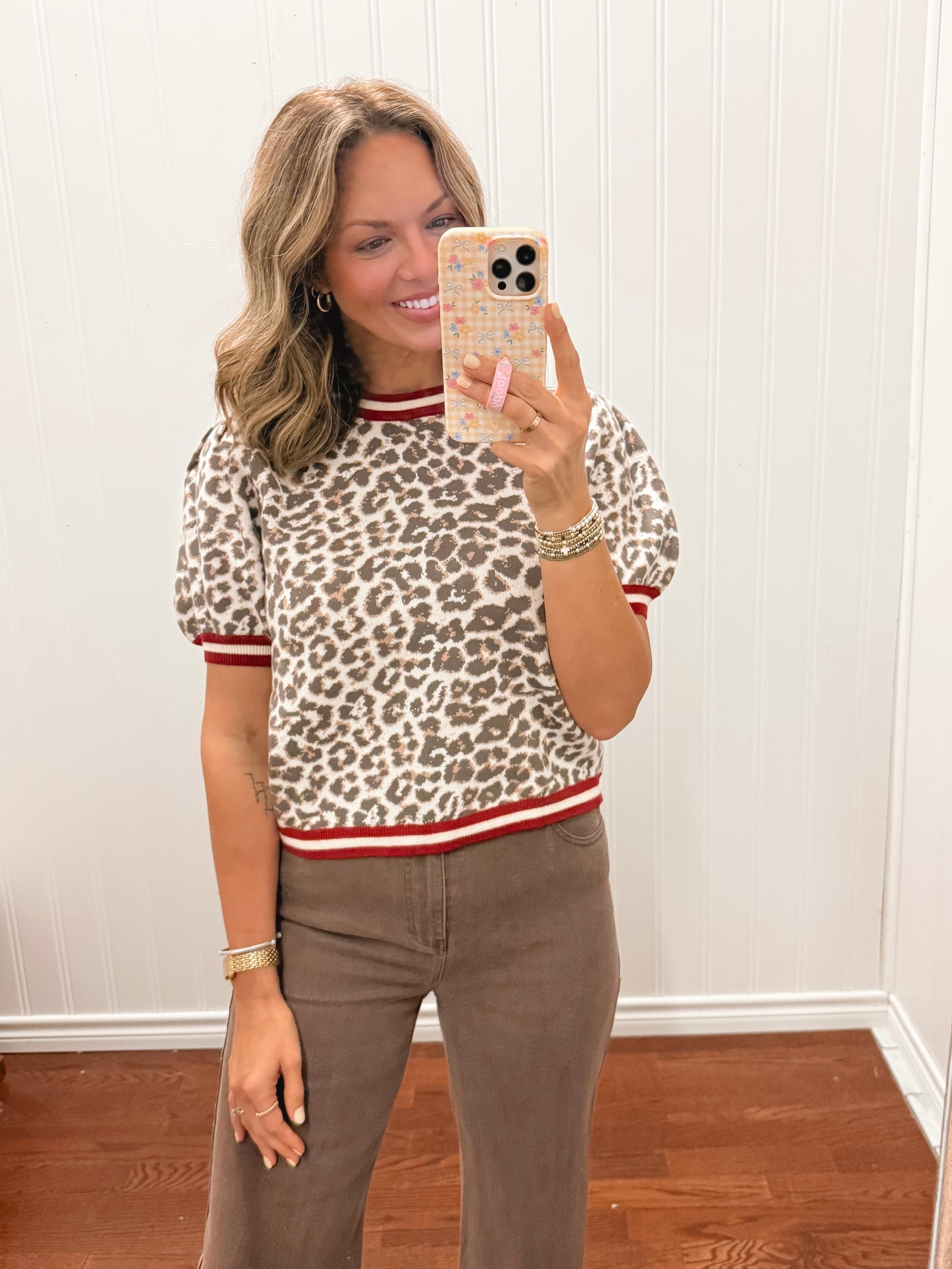 Red Trim Leopard Top