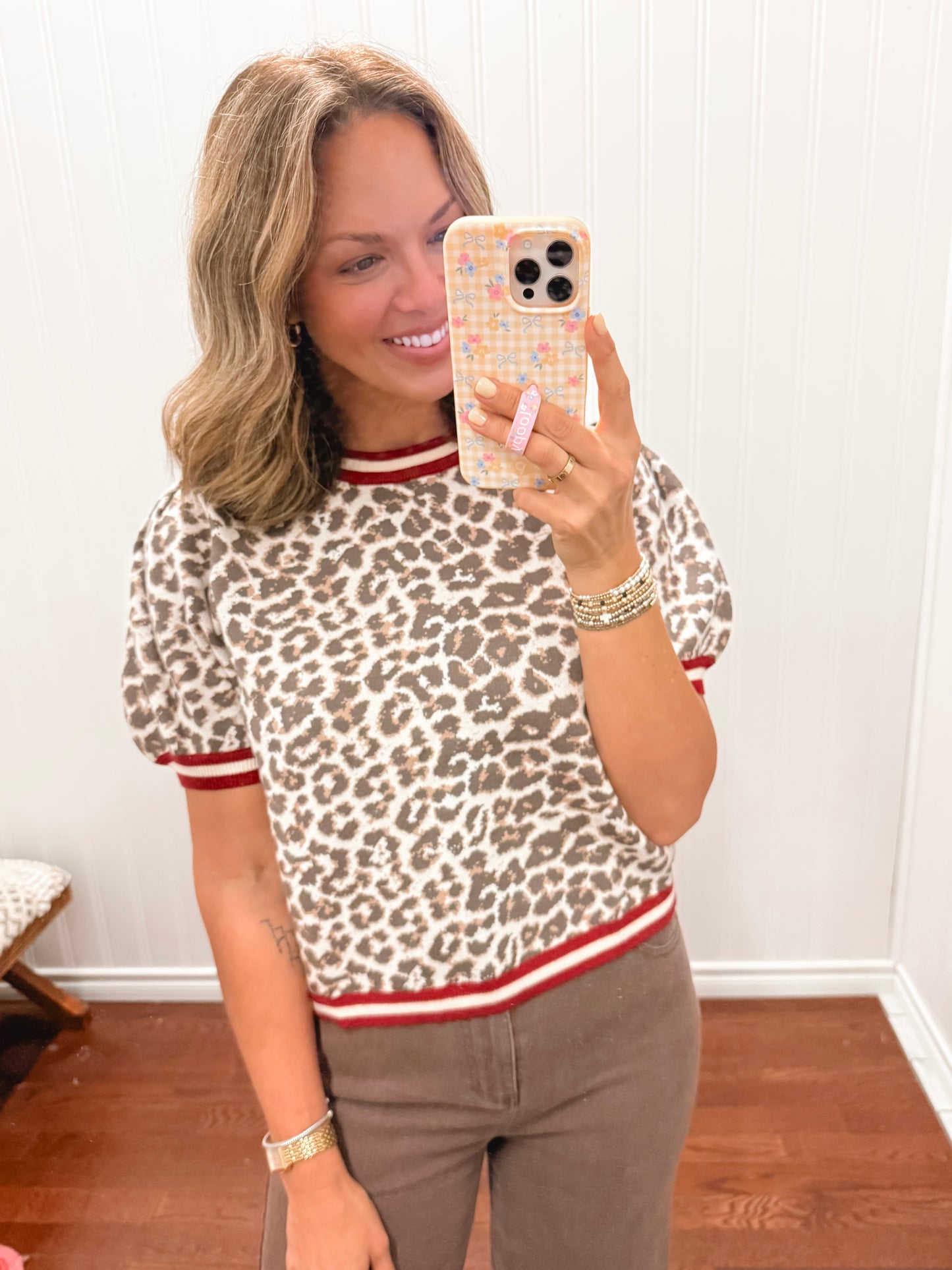 Red Trim Leopard Top