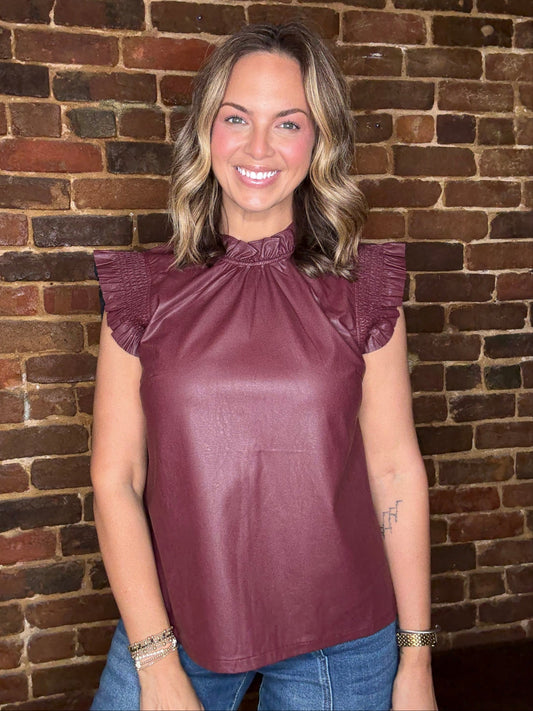 THML Wine Flutter Sleeve Top