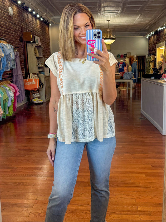 Boat Neck Embroidery Top