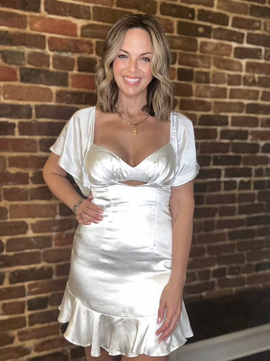 White Angel Sleeve Ruffle Hem Dress