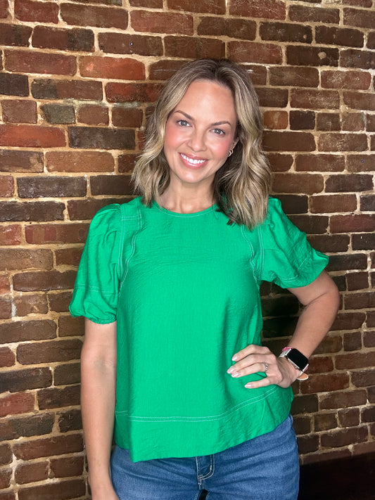 Green Balloon Sleeve Top