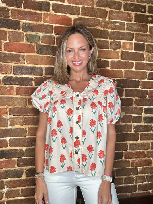 Floral Blouse w/ Collar Detail