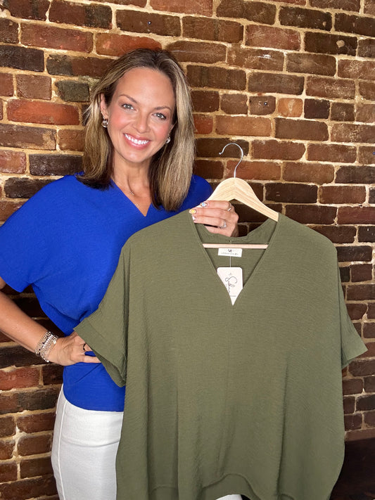 Olive Breezy V-Neck Top
