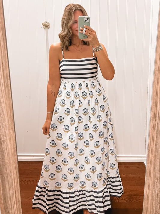 Striped and Floral Print Dress