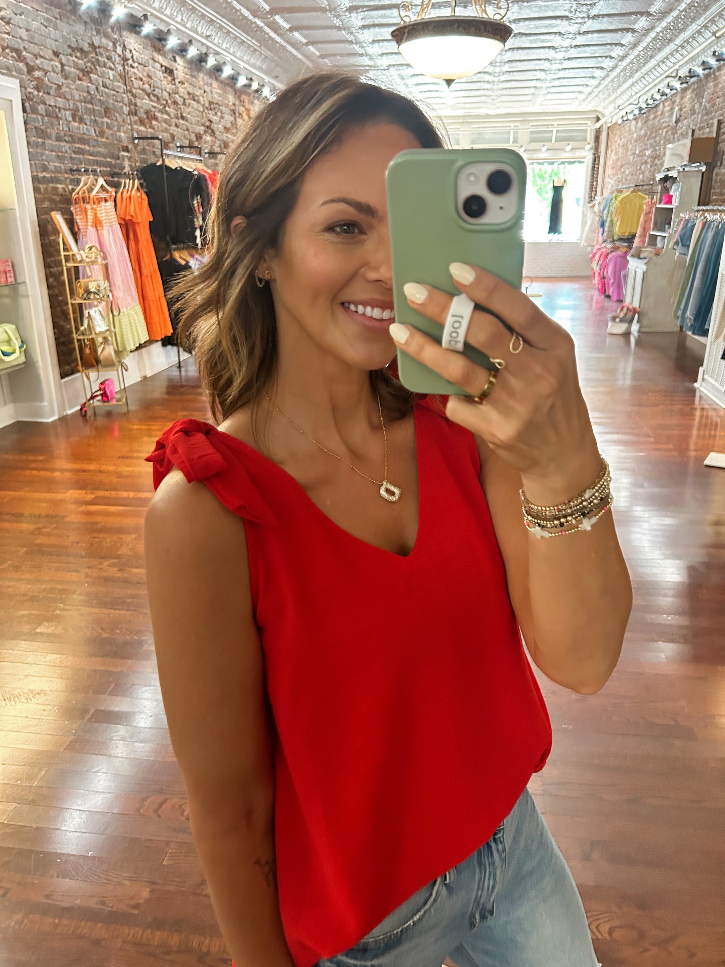 V Neck Tie Shoulder Top