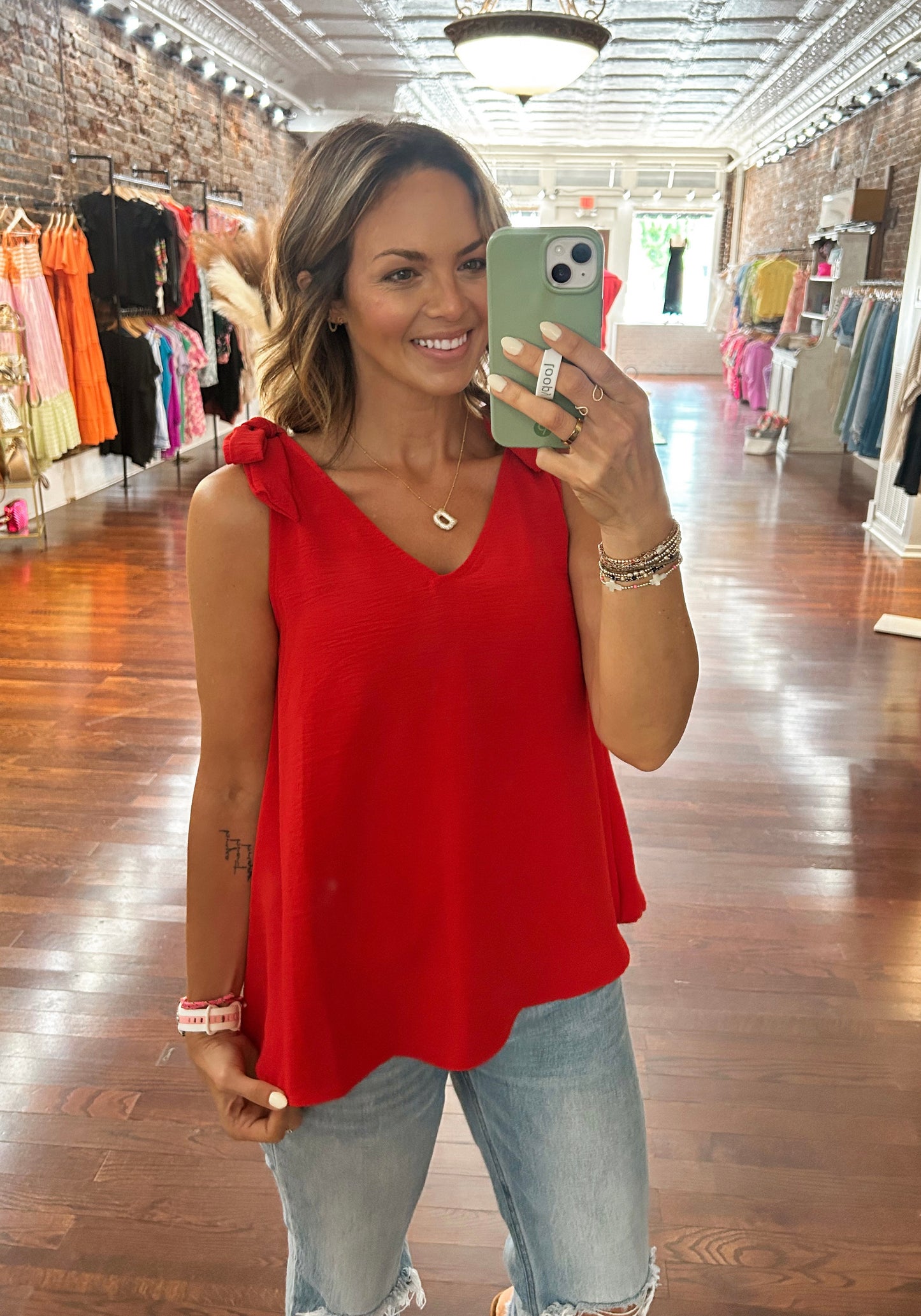 V Neck Tie Shoulder Top