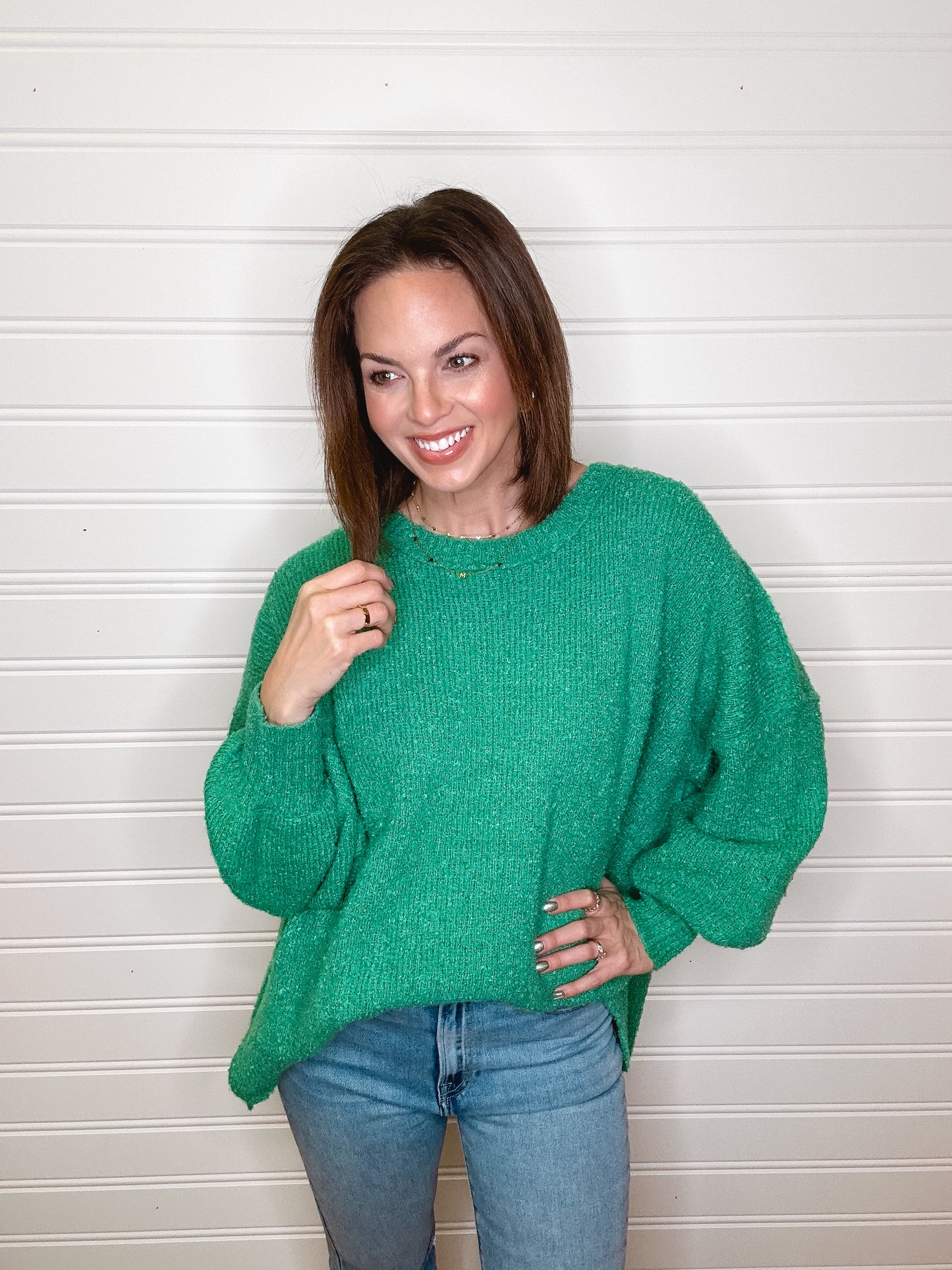 Green Long Sleeve Knit Sweater