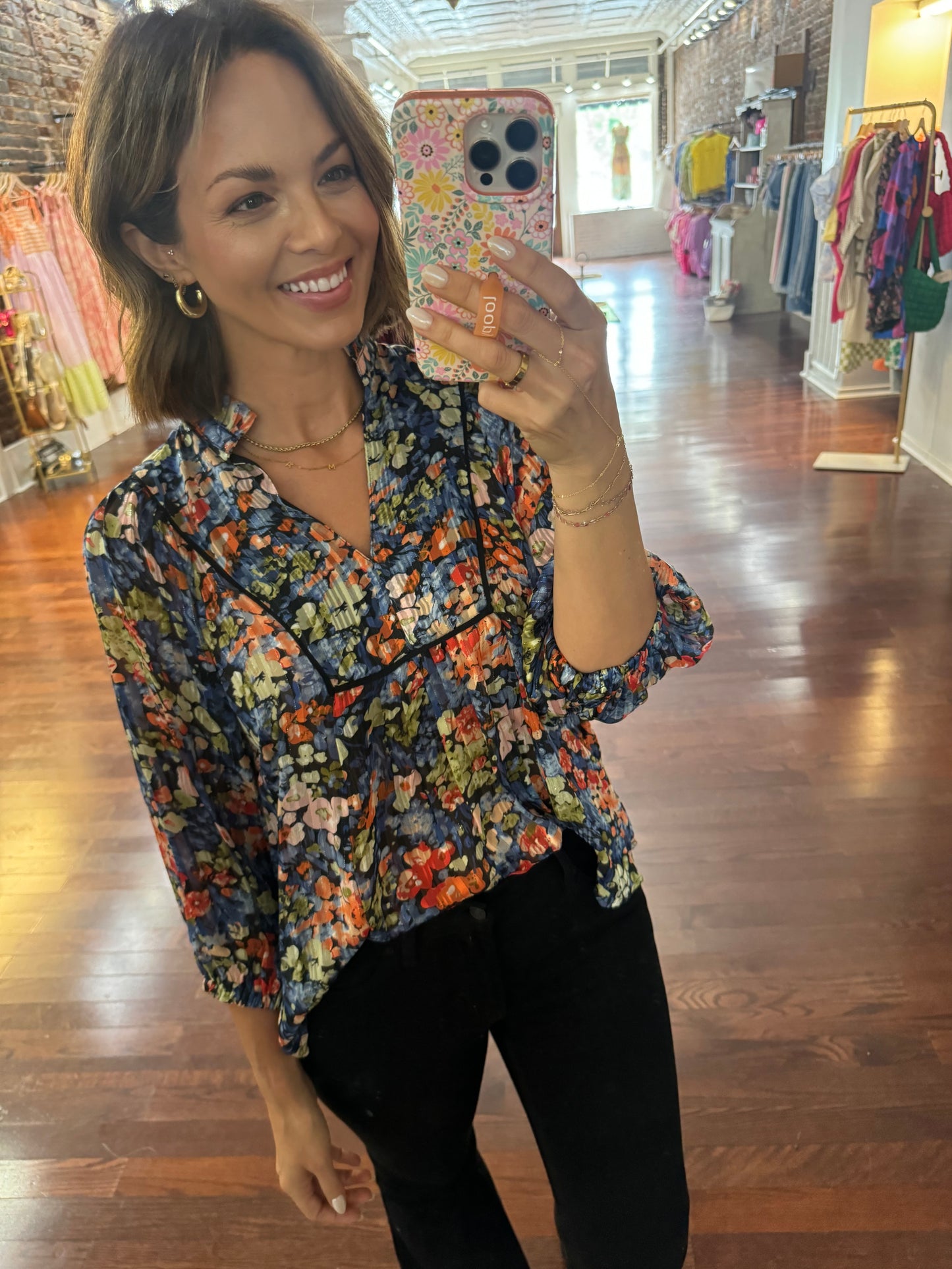 Black Floral Print Top