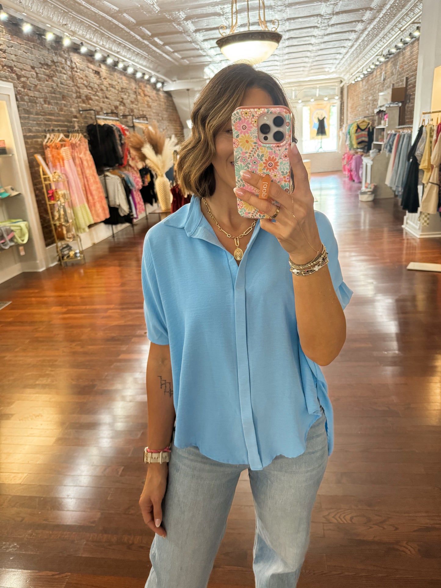 Sky Blue Kelly Dolman Sleeve Top