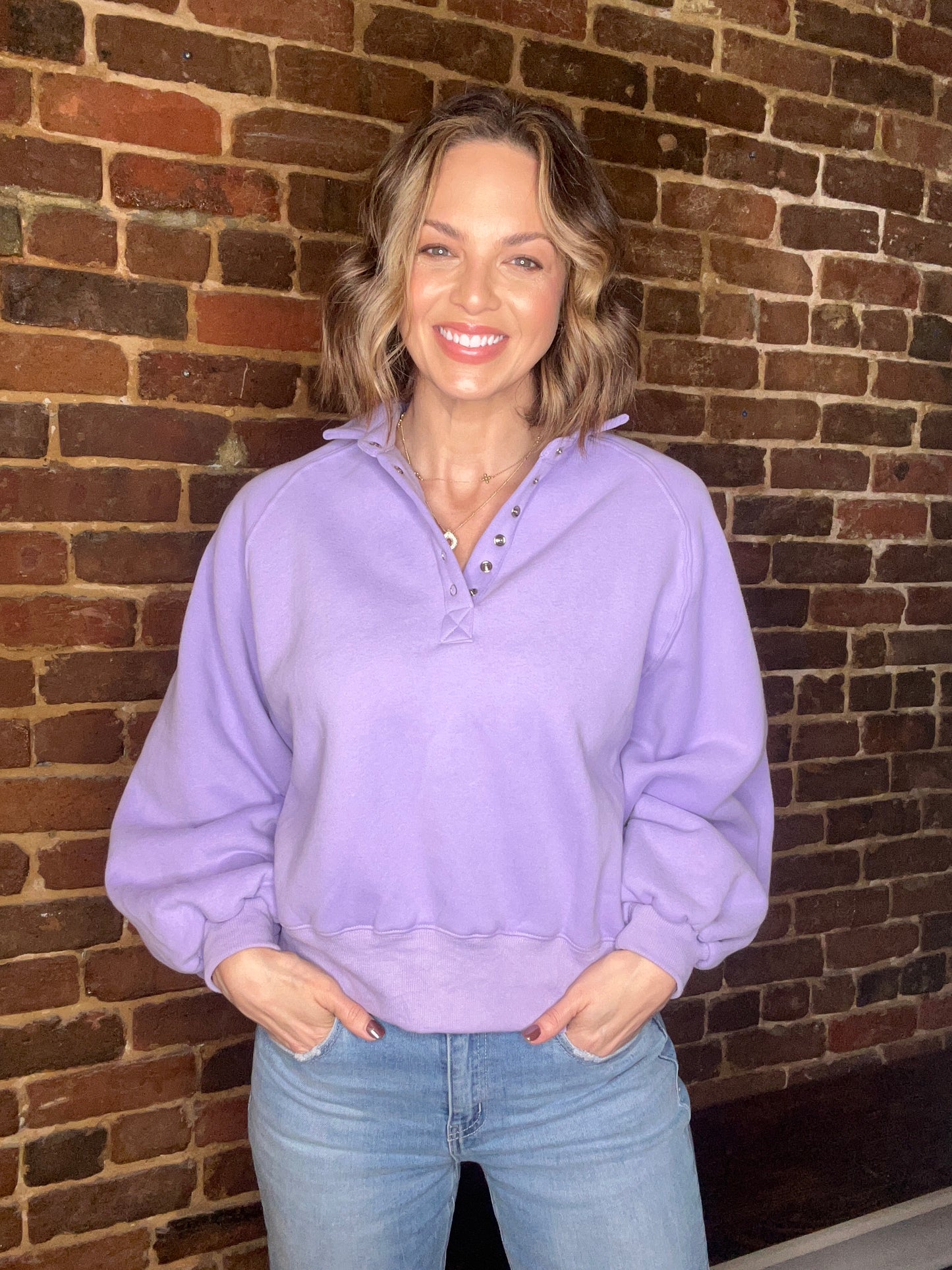 Lavender Snap Button Pullover