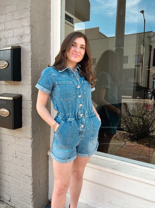 Denim Short Sleeve Romper