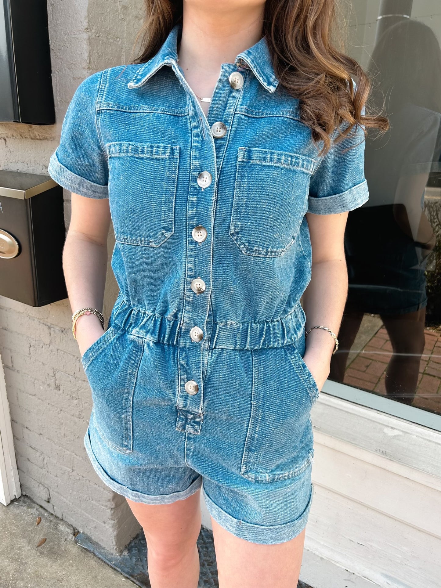 Denim Short Sleeve Romper