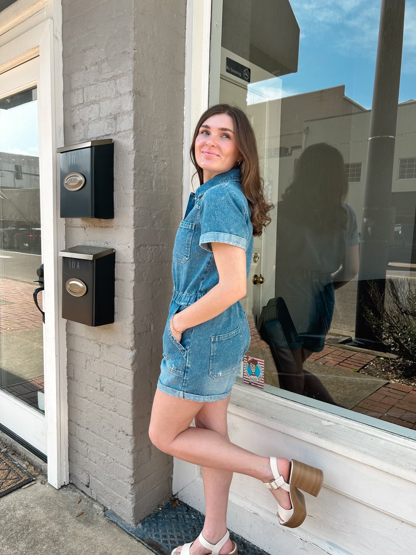 Denim Short Sleeve Romper