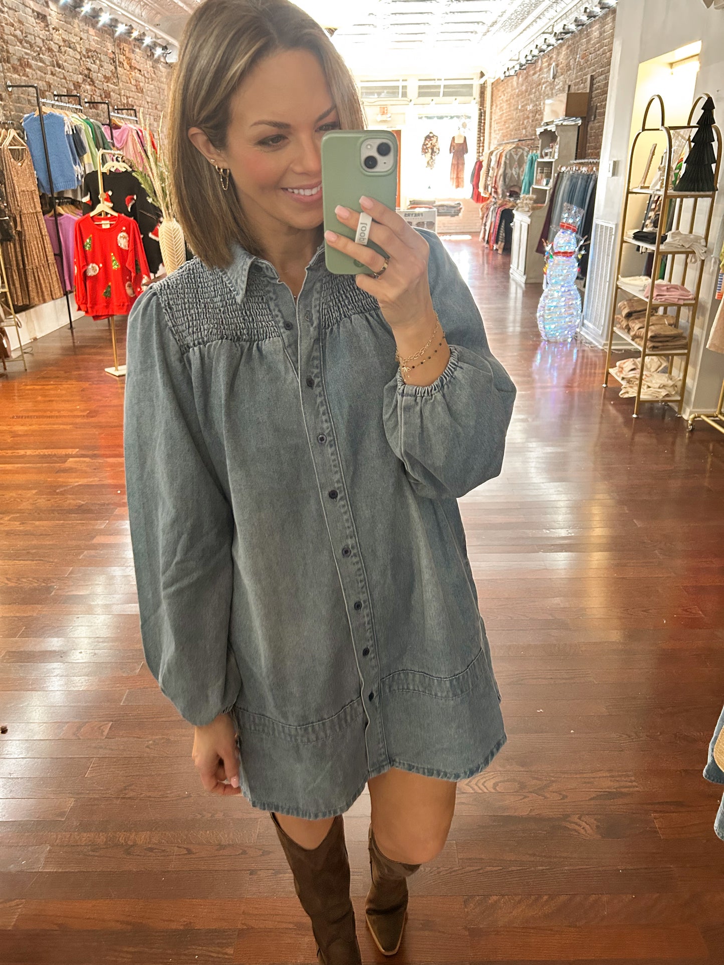 Smocked Denim Dress