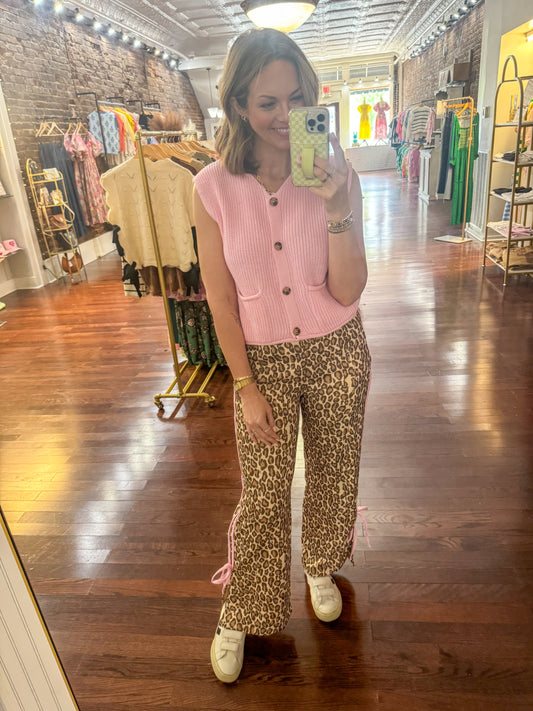 Bow Detail Leopard Pants