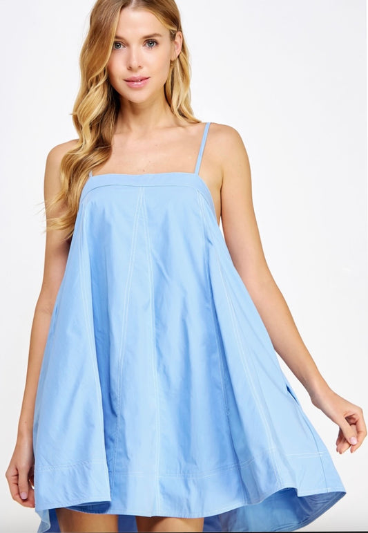 Contrast Top Stitch Mini Dress-Chambry