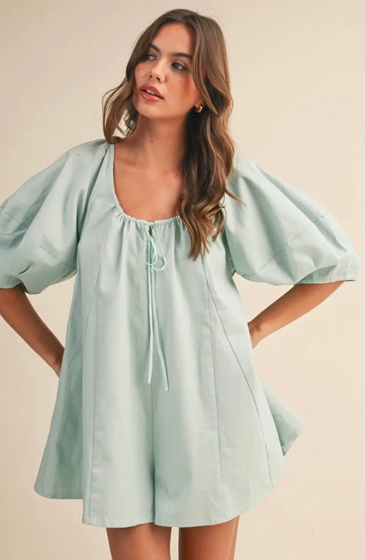 Oversized scoop neck romper-Mint