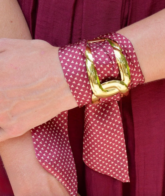 Serafina scarf bracelet- cuff gold with garnet scarf