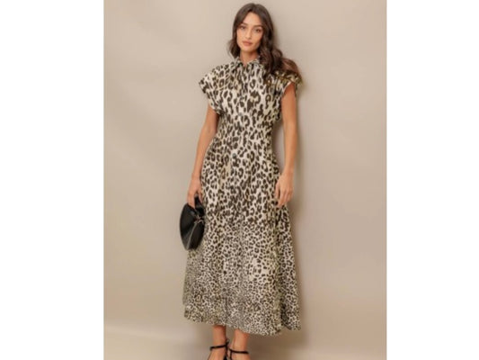 Leopard print woven midi dress