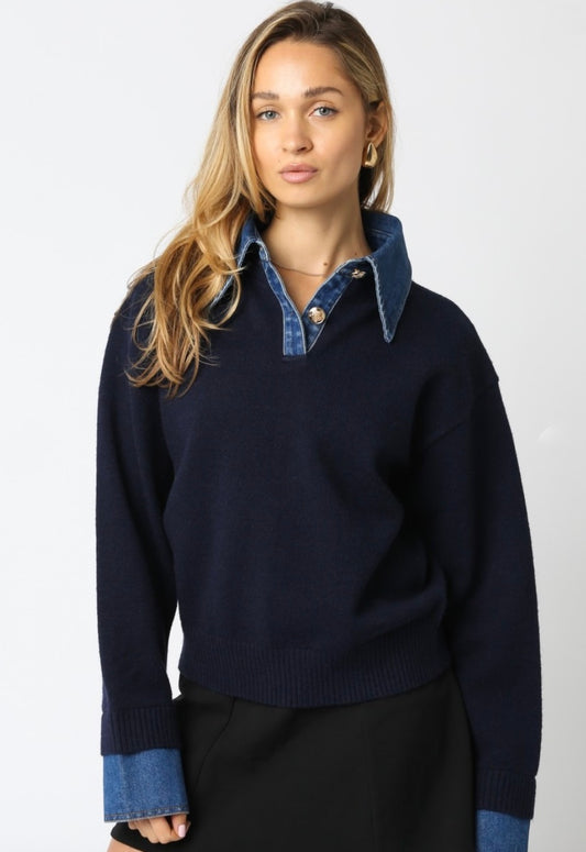 Mollie denim knit top