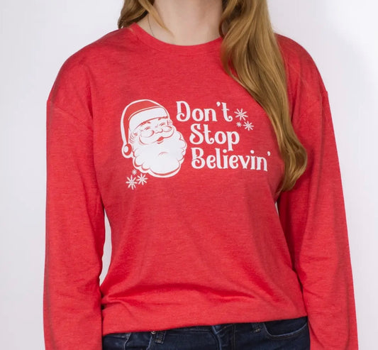 Red/white crewneck long sleeve-shirt