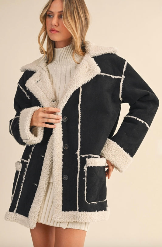Black oversized sherpa/suede jacket