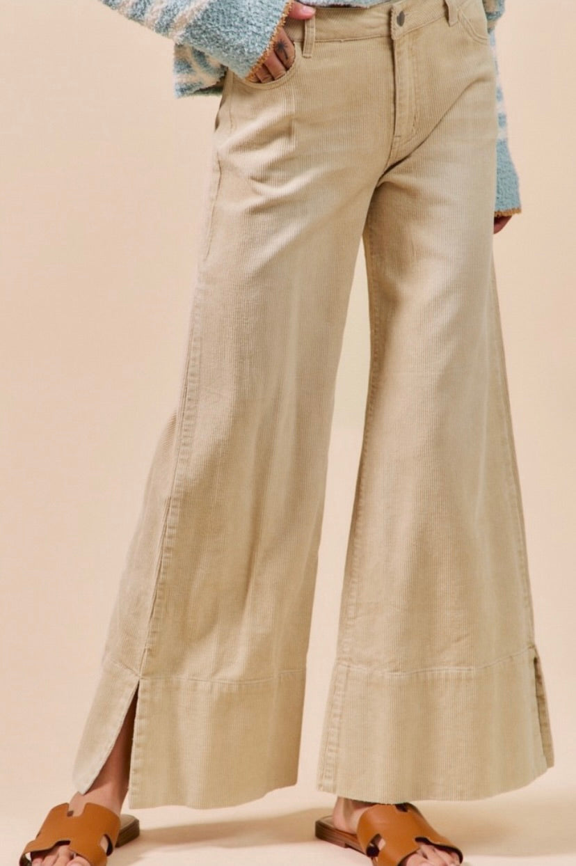 wide leg flared washed corduroy pant
