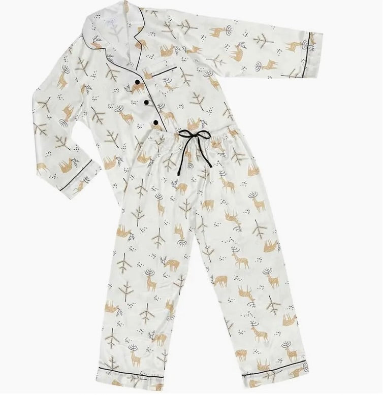 Satin Christmas set pajamas-deer print