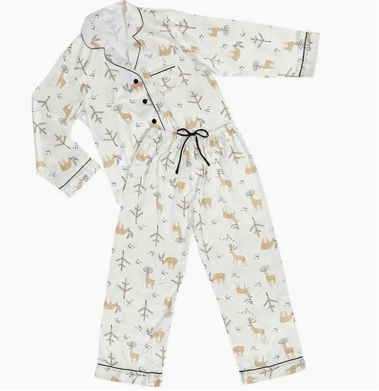Satin Christmas set pajamas-deer print