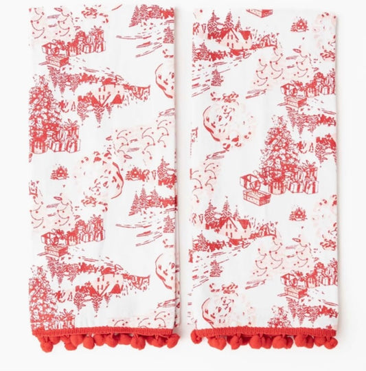 Santa Toile Tassel Kitchen Towel Set