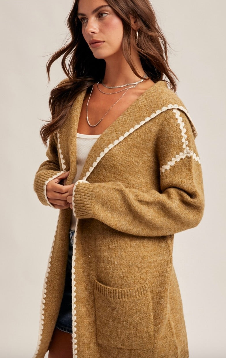 Stitched detailed hoodie cardigan