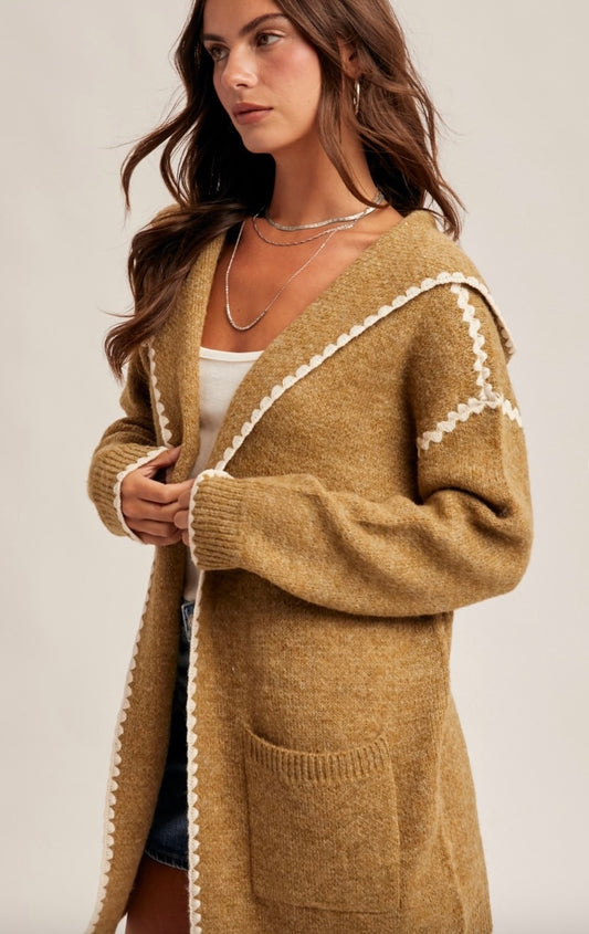 Stitched detailed hoodie cardigan