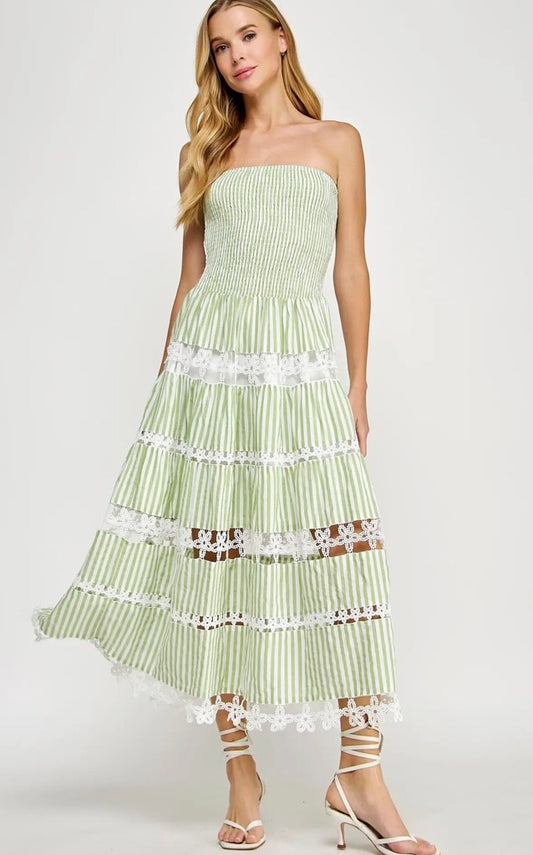 Striped Floral Lace Tube Dress