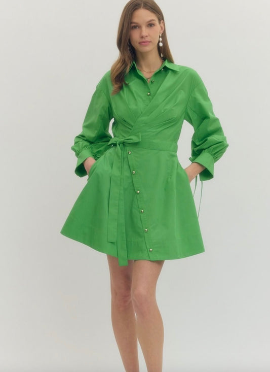 Green wrap mini dress
