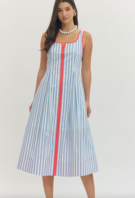 Striped light blue midi dress
