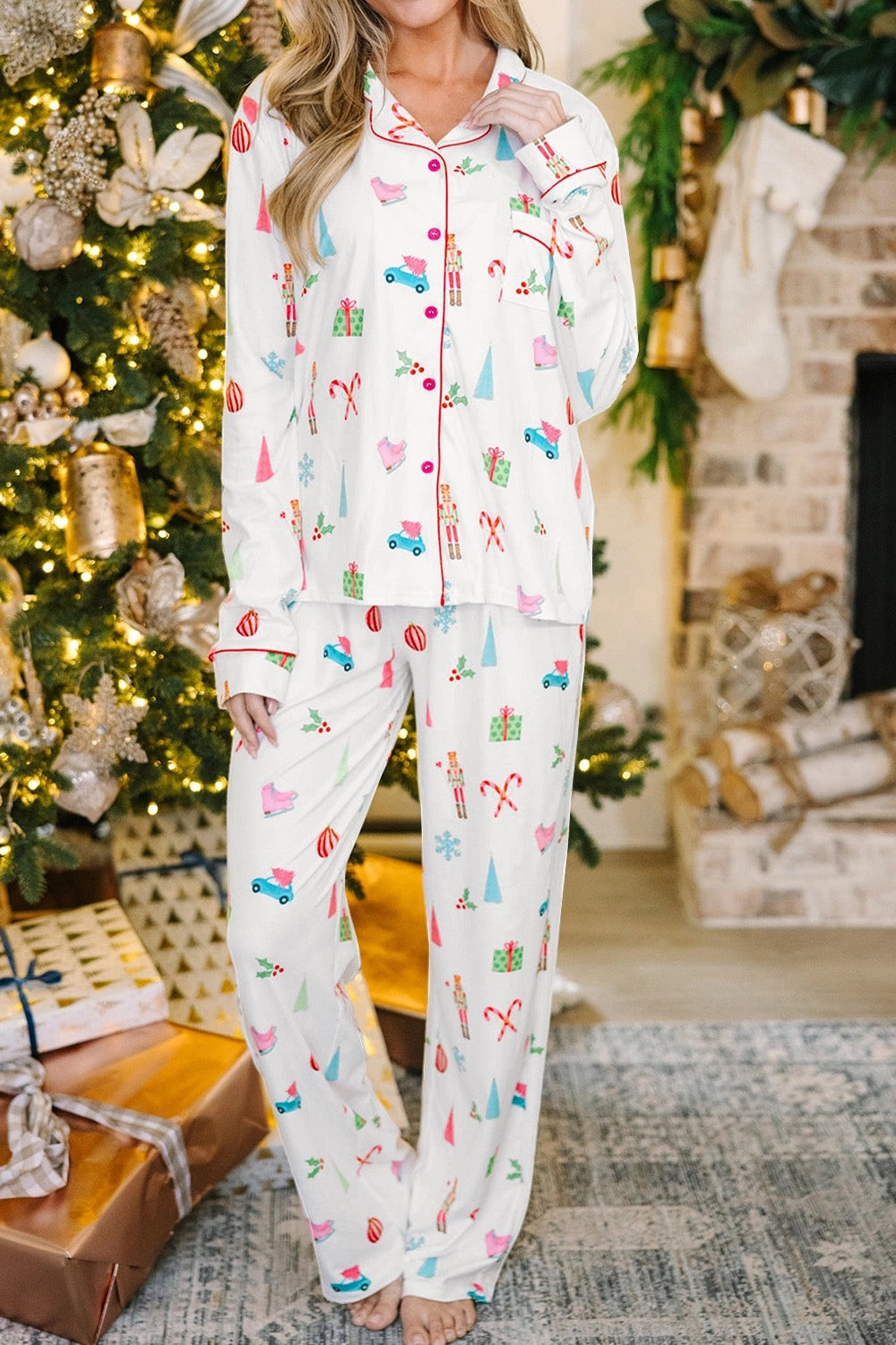 White Christmas Print Pajamas