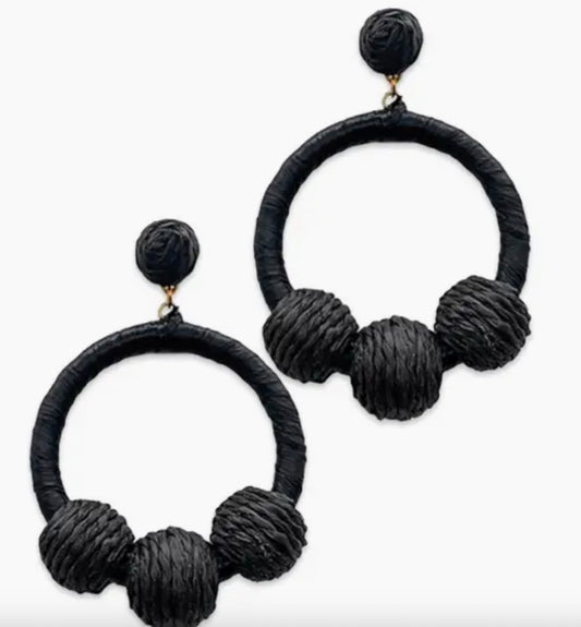 black raffia hoop earring