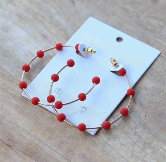 red bead hoop earring