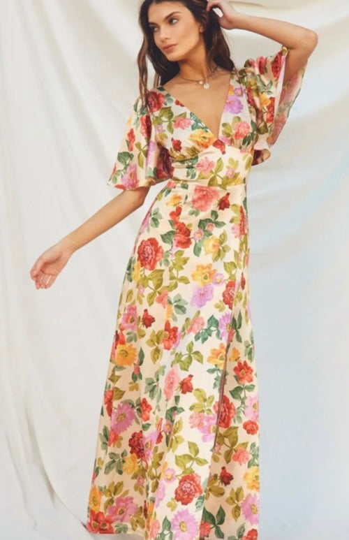 Love Flutter Sleeve Plunging Maxi Dress