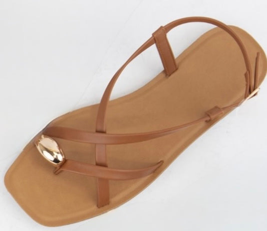 Palila Gold Toe Ring Criss Cross Strappy Sandals