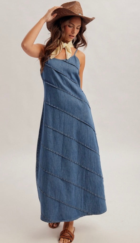 Pintuck Detail Denim Cami Maxi Dress