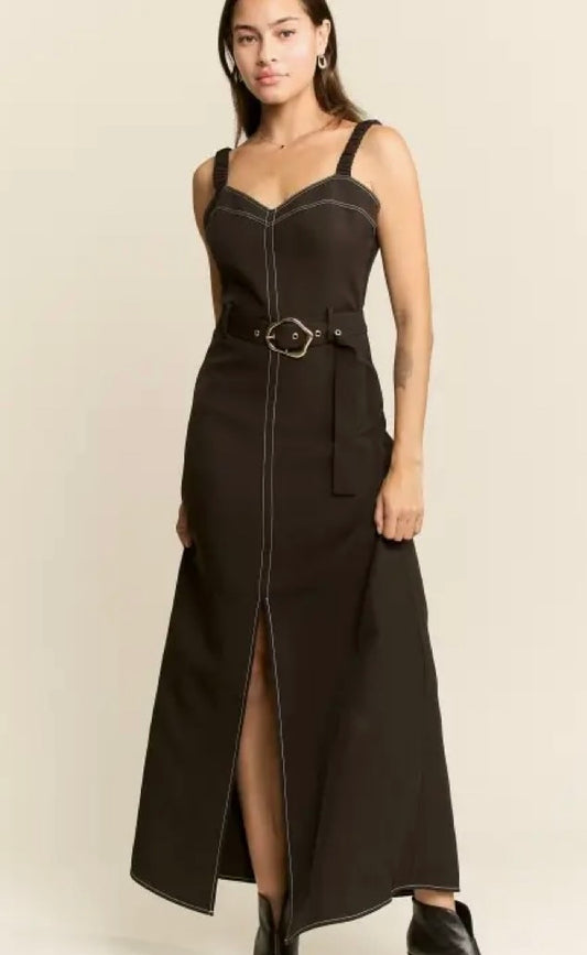 Black maxi belted dress