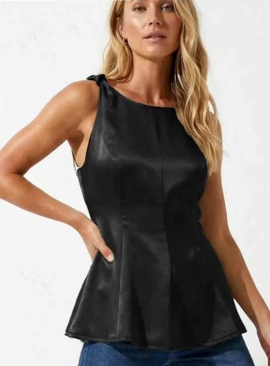 Satin Peplum Top with Cord Detail