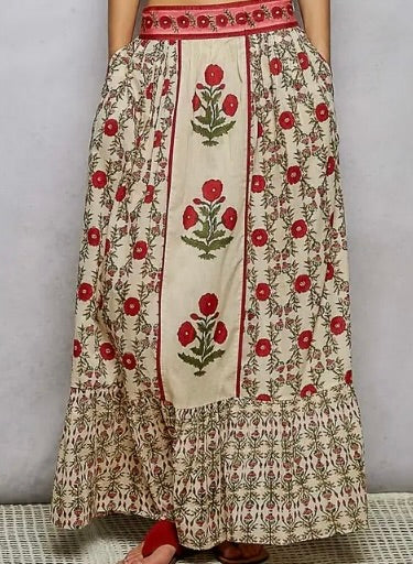 Floral pattern printed maxi skirt