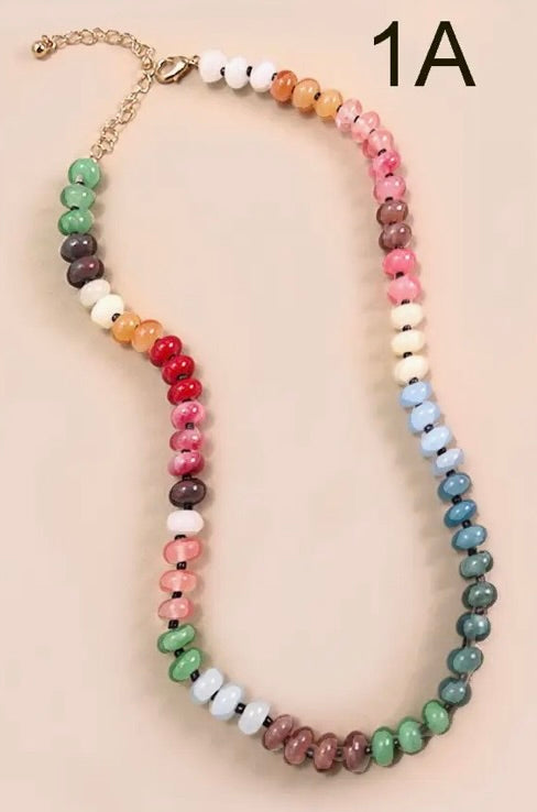 Natural Agate Glass Semi Precious Bead Necklace