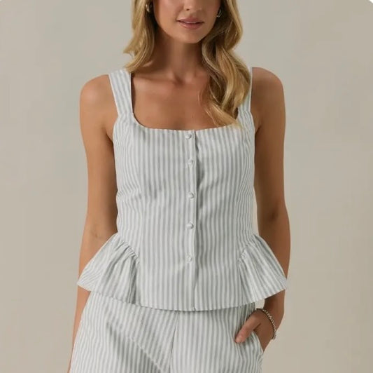 Button down peplum green white set