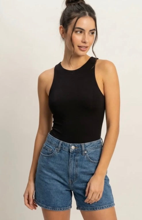 Sleeveless Tank Top Bodysuit- Black