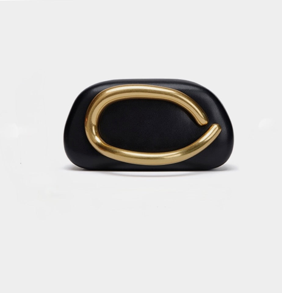 Sleek Metal-handled Leather Evening Clutch Bag